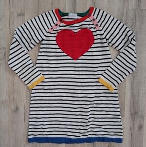 Hanna Andersson Striped Sweater Dress with Red Heart, 8Y (V4)